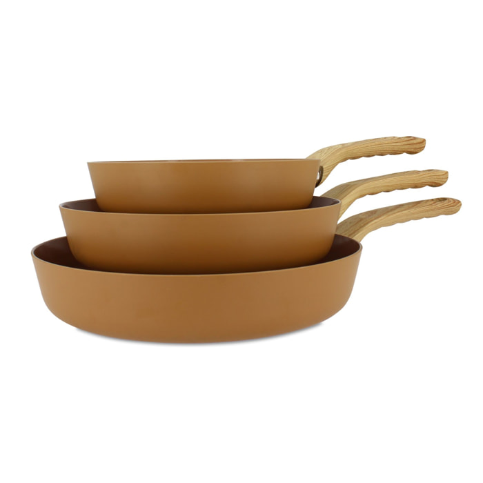 Lot de 3 poêles revêtement céramique noisette - tous feux NOISETTE