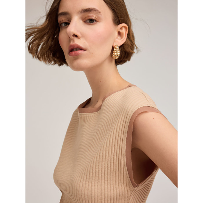 Motivi - T-shirt con bordi in georgette - Beige