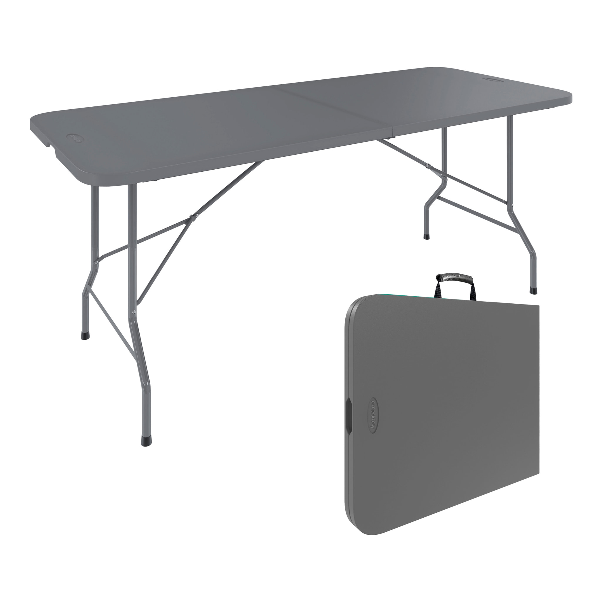 Tavolo Tavolino Pieghevole In Dura Resina Set Birreria Facile Trasporto Con Maniglie Giardino Campeggio Terrazzo Fiere Sagre 180x74x74 cm Grigio