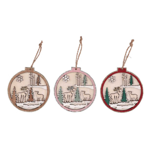 Espositore a forma di cuore in legno con 12 addobbi renna cm29x6,5h35