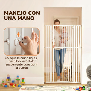 Barrera de Seguridad para Niños Perros y Gatos Extra Alta 160cm Extensible 76-105cm para Puertas Escaleras Valla para Perros Cierre Automático Montaje a Presión Abre 1 Mano 2 Extensiones Blanco