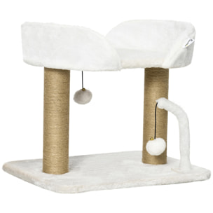 Árbol Rascador para Gatos Pequeños Altura 42 cm Árbol para Gatos con Nido Bolas Colgantes y Postes de Sisal 48x38x42 cm Blanco