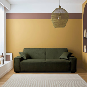 Canapé convertible 3 places kaki velours côtelé L 231 x P 96.5 x H 80cm