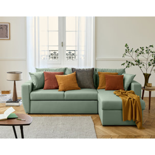 Astoria - canapé d'angle réversible 4 places - convertible avec coffre - en simili - Vert sauge