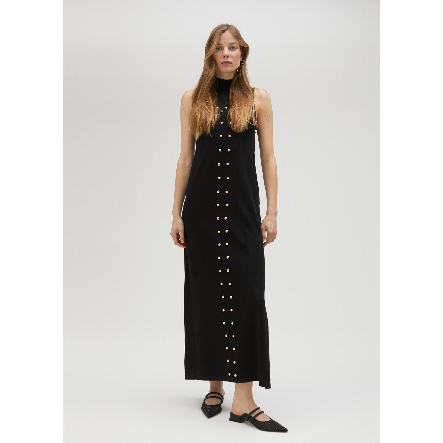 Vestito nero in maglia con borchie