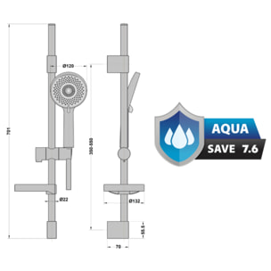 Ensemble de douche avec douchette 3 jets PAINI Hydro + porte-savon