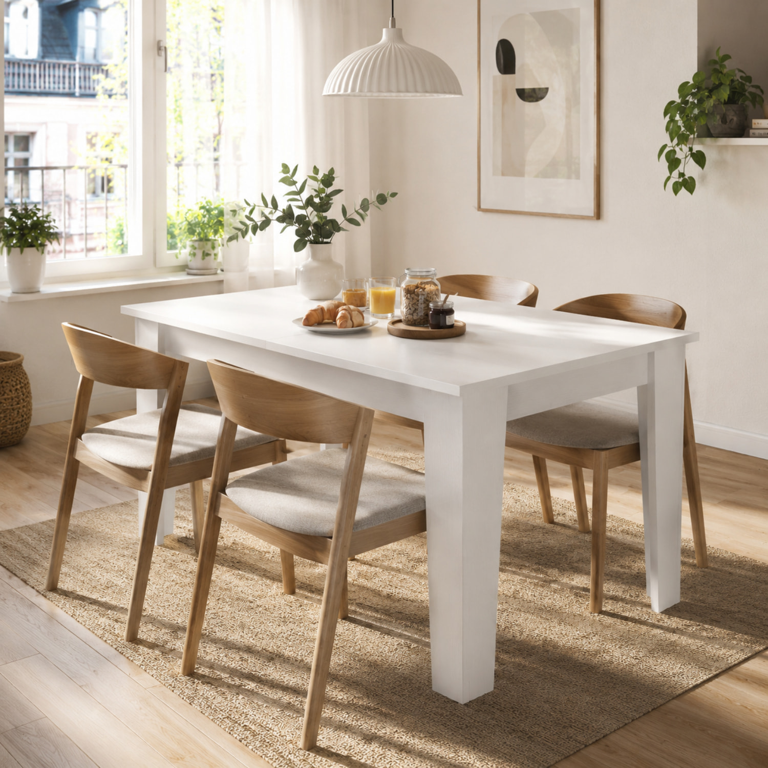 Tavolo da Pranzo Allungabile Da 140 A 200 Cm Gambe a Spillo Design Moderno 8 Posti Estensibile Guide In Metallo Cucina Salotto Soggiorno Bianco