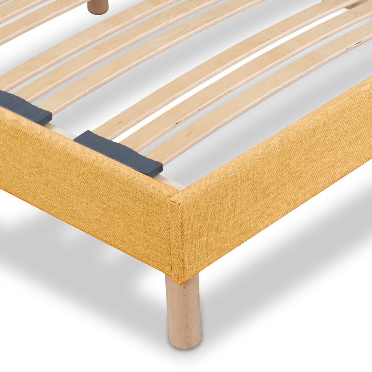 Sommier Lumière Technologie Tri-Lattes, tissu jaune, Bois Épicéa, H30 cm, Lattes Actives, Aération Optimale