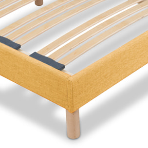 Sommier Lumière Technologie Tri-Lattes, tissu jaune, Bois Épicéa, H30 cm, Lattes Actives, Aération Optimale