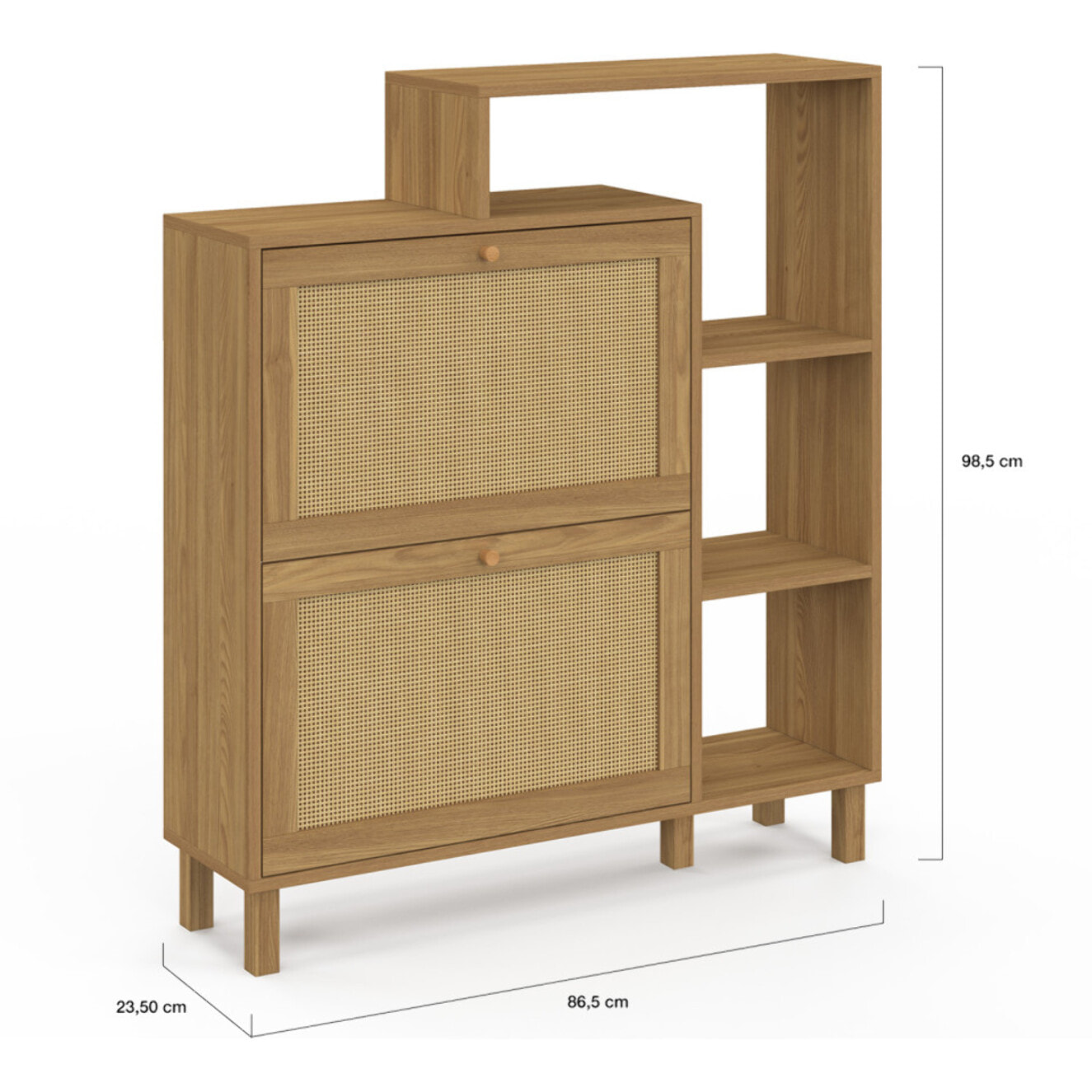 Meuble chaussures Erin 2 portes cannage avec étagères - 12 paires