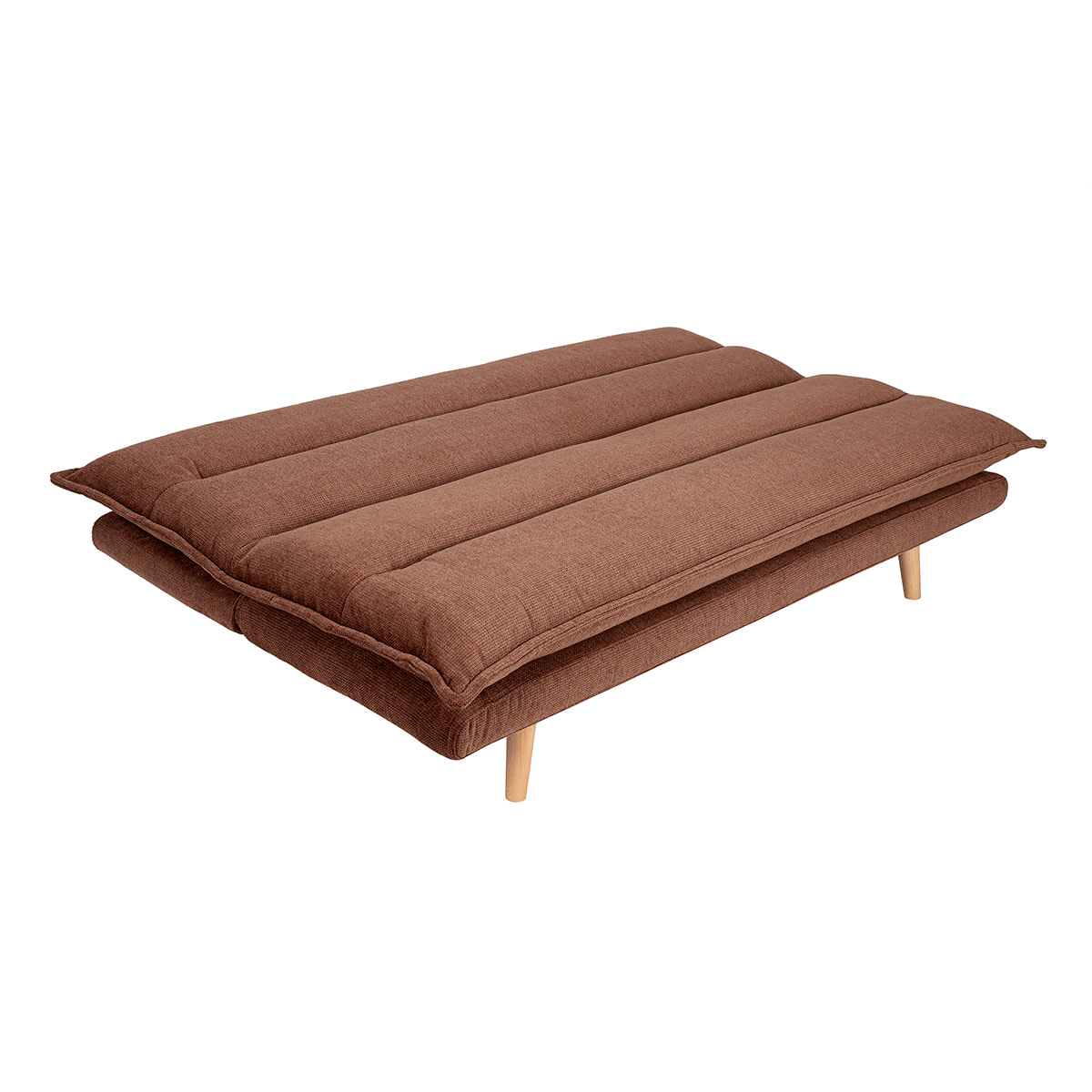 Canapé convertible 3 places en tissu chenille terre brûlée et bois clair BINGO