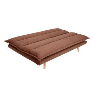 Canapé convertible 3 places en tissu chenille terre brûlée et bois clair BINGO