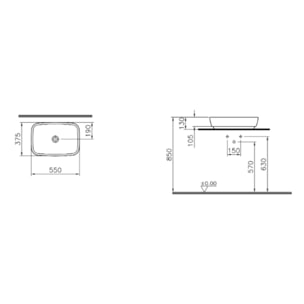 VitrA Shift vasque à poser 55x37,5 cm en céramique blanche, sans trou de robinetterie, sans trop-plein (4399-003-0016)