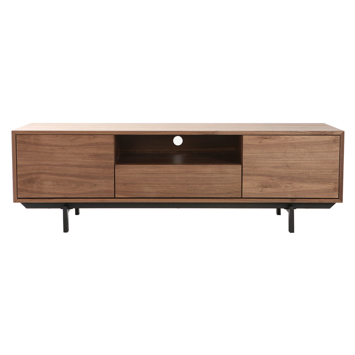 Meuble TV vintage en bois foncé niche ouverte L160 cm MANNY