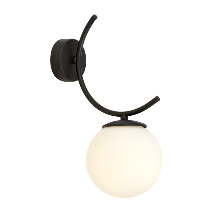 Lampada a parete Boston in acciaio nero e vetro opalino