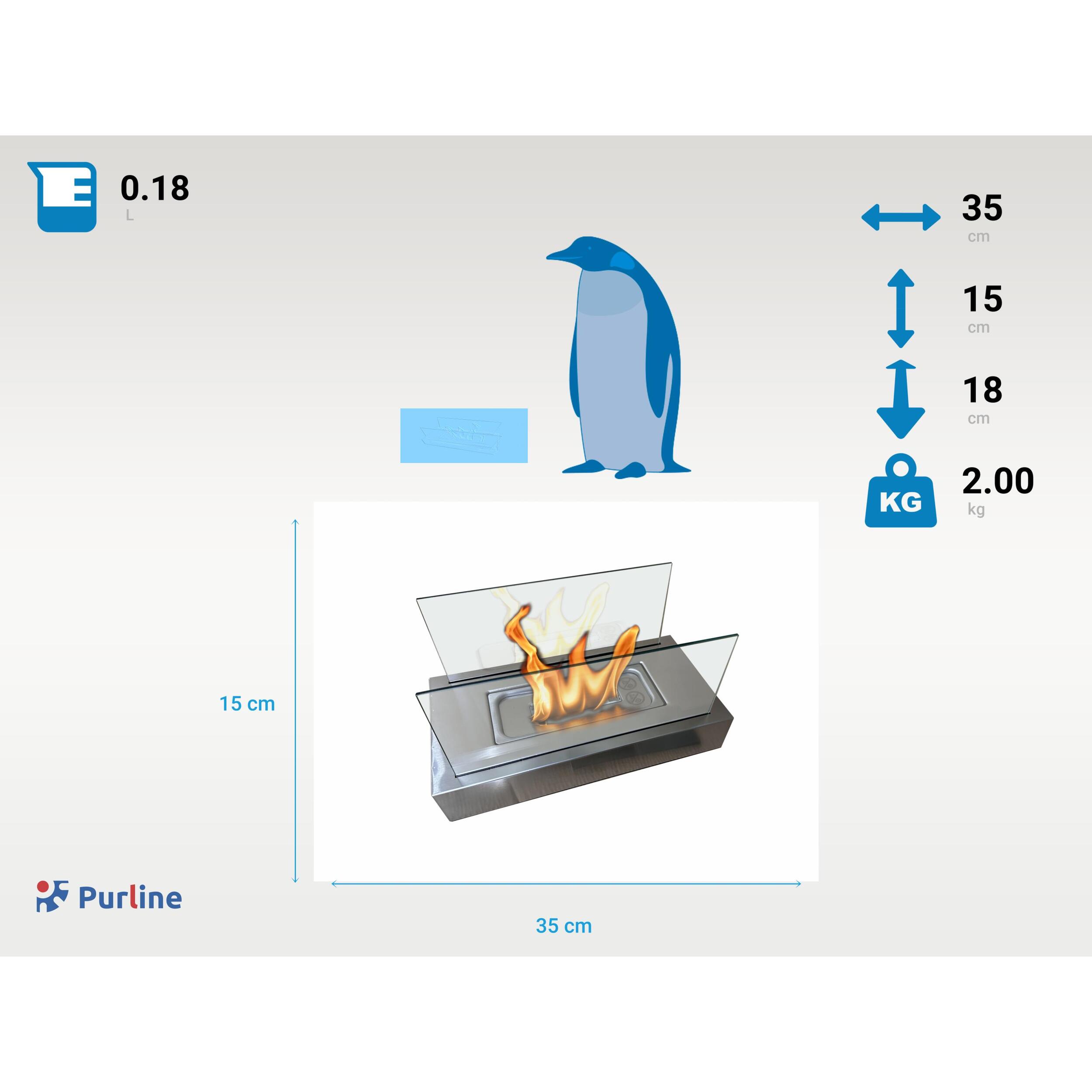 Chimenea de etanol de sobremesa con dos pantallas de cristal templado ALGEIROS INOX PURLINE 750 W