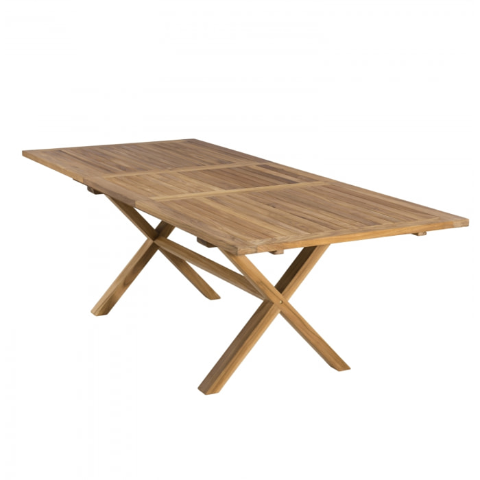 HARRIS - Table de jardin 8/10 personnes - rectangulaire pieds croisés extensible 180/240x100 cm en bois Teck