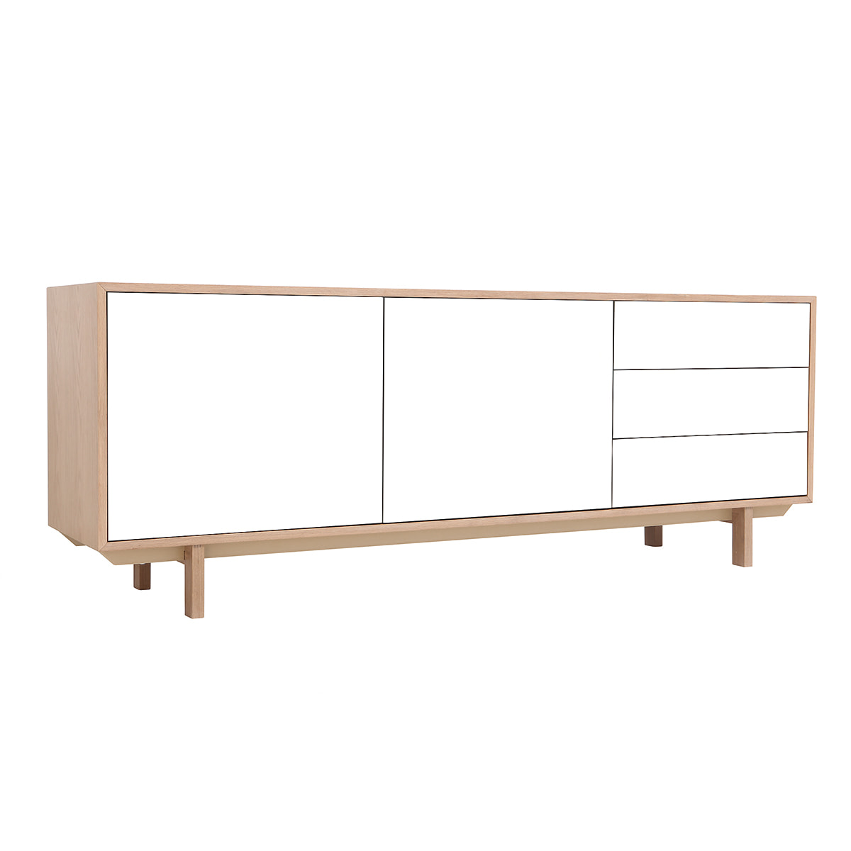 Buffet scandinave bois et blanc 2 portes 3 tiroirs L195cm SID