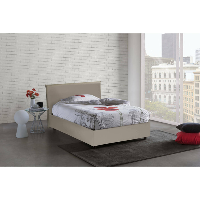 Letto piazza e mezza April, Letto contenitore con rivestimento in ecopelle, 100% Made in Italy, Apertura frontale, adatto per materasso Cm 120x200, Tortora