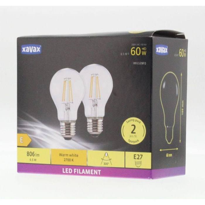 Ampoule XAVAX LED E27 6.5W CLA x2