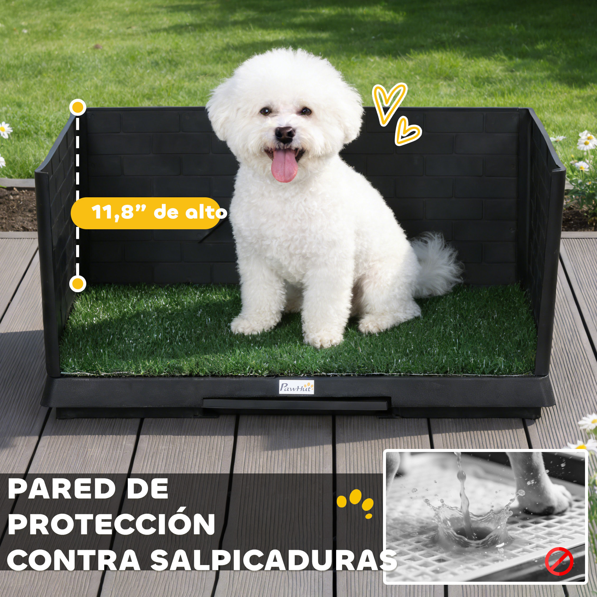 Inodoro para Perros con Césped Artificial, 75x51x36,5 cm, con Paredes Altas, Bandeja Deslizante y Fácil de Limpiar, Bandeja Sanitaria para Perros para Entrenamiento, Interior y exterior, Negro