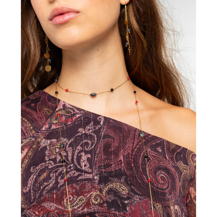 Collar multiposición de cadena con piedra natural oro 18k