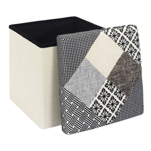 Coffre Pouf Pliable Patchwork Gris