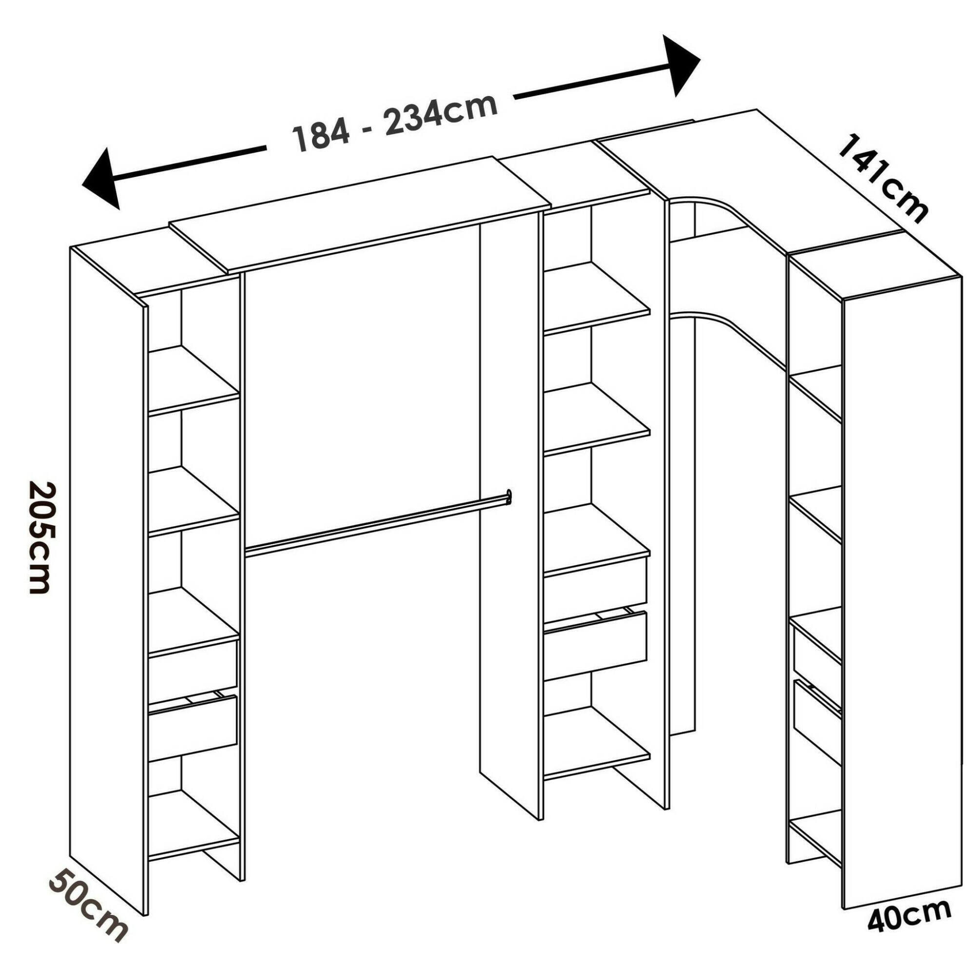 Guardaroba grande Alanno, Mobile camera da letto, Cabina armadio portabiti, Armadio appendiabiti, 234x141 h205 cm, Rovere