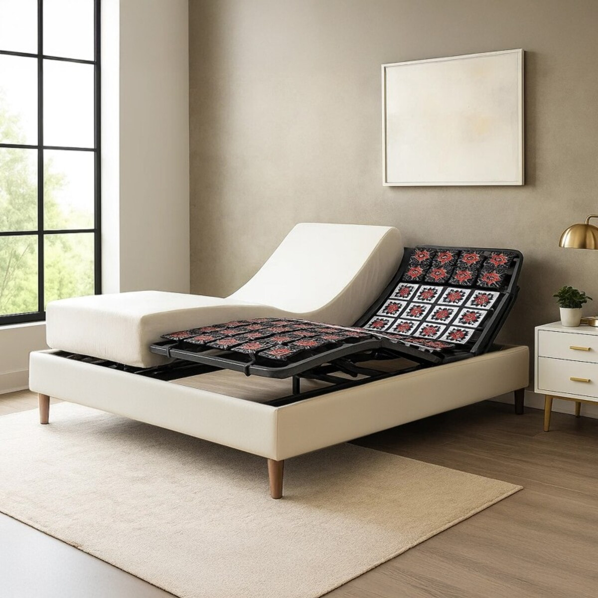 Ensemble literie orthopédique électrique à plots & matelas mémoire de forme| Sommier 100% plots | Contours de lit inclus | Moteur et Télécommande inclus