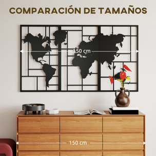 Decoración de Metal para Pared de Mapa Mundial, Juego de 3 Piezas, Adornos de Pared Metálicos, para Salón, Dormitorio, Pasillo, Negro