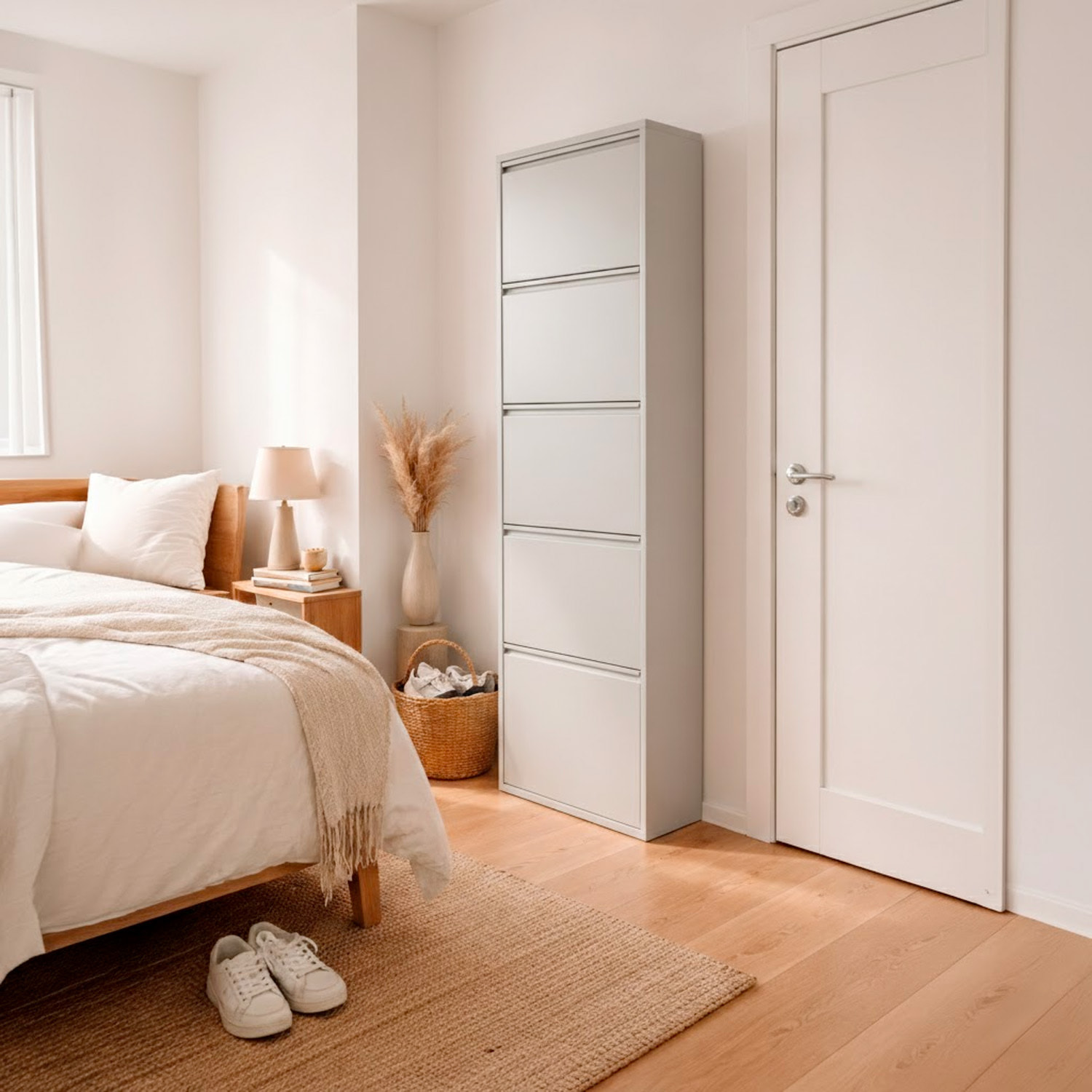 Scarpiera Slim In Metallo 5 Ante A Ribalta Ultra Sottile Salvaspazio Mobile Portascarpe Moderno Ingresso Camera Corridoio 172 x 50 x 15 Cm Grigio