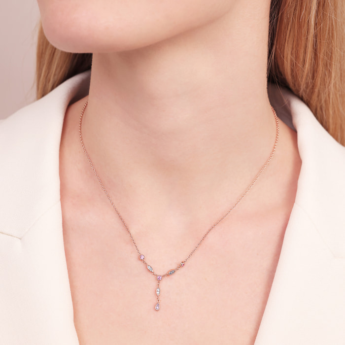 Collana a Cravatta con Elementi Tondi e a Marquise e Cubic Zirconia Colorate