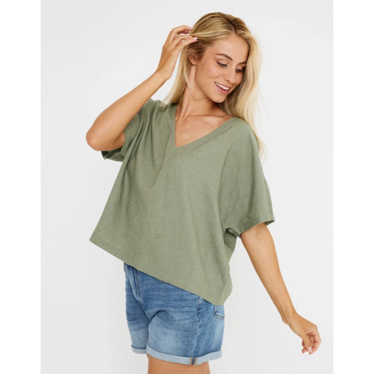 Blusa Manga Corta Lino Caqui - Casilda