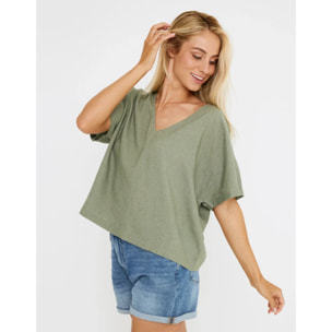 Blusa Manga Corta Lino Caqui - Casilda