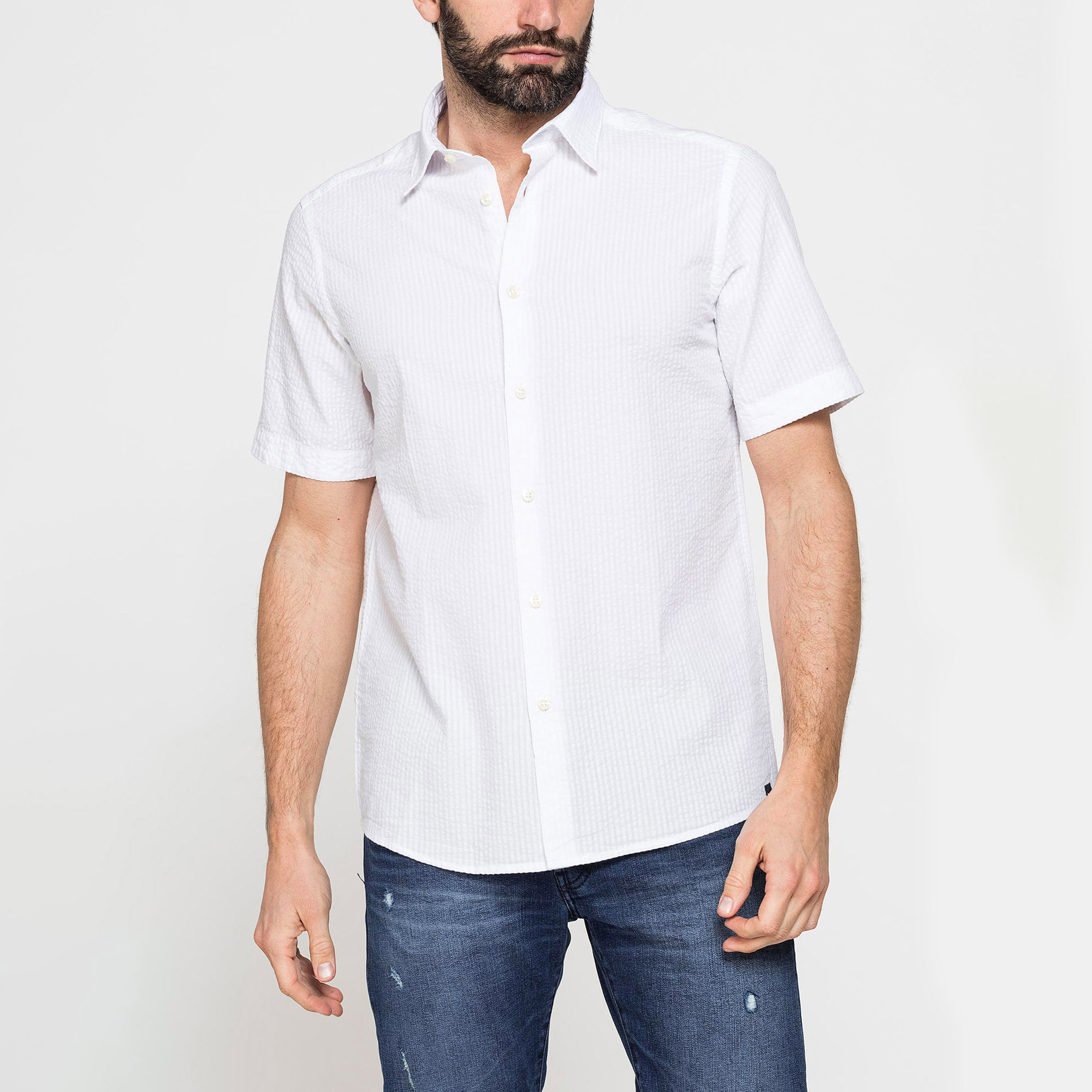 CAMICIA MANICA CORTA CON FANTASIE IN SEERSUCKER