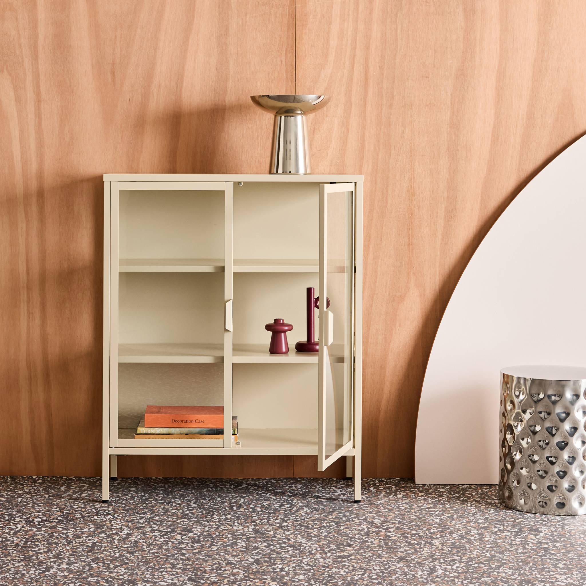 Armoire vitrine acier et verre trempé 2 portes 80cm ARKANSAS