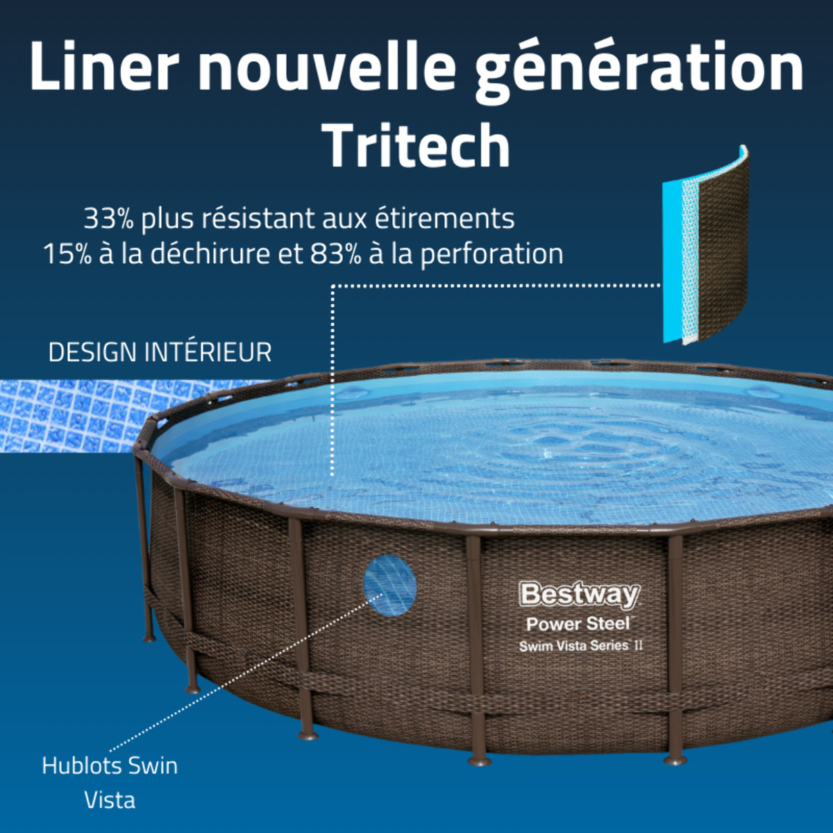 Bestway Piscine hors sol tubulaire ronde Bestway Power Steel Swim Vista II 549 x 122 cm décor bois