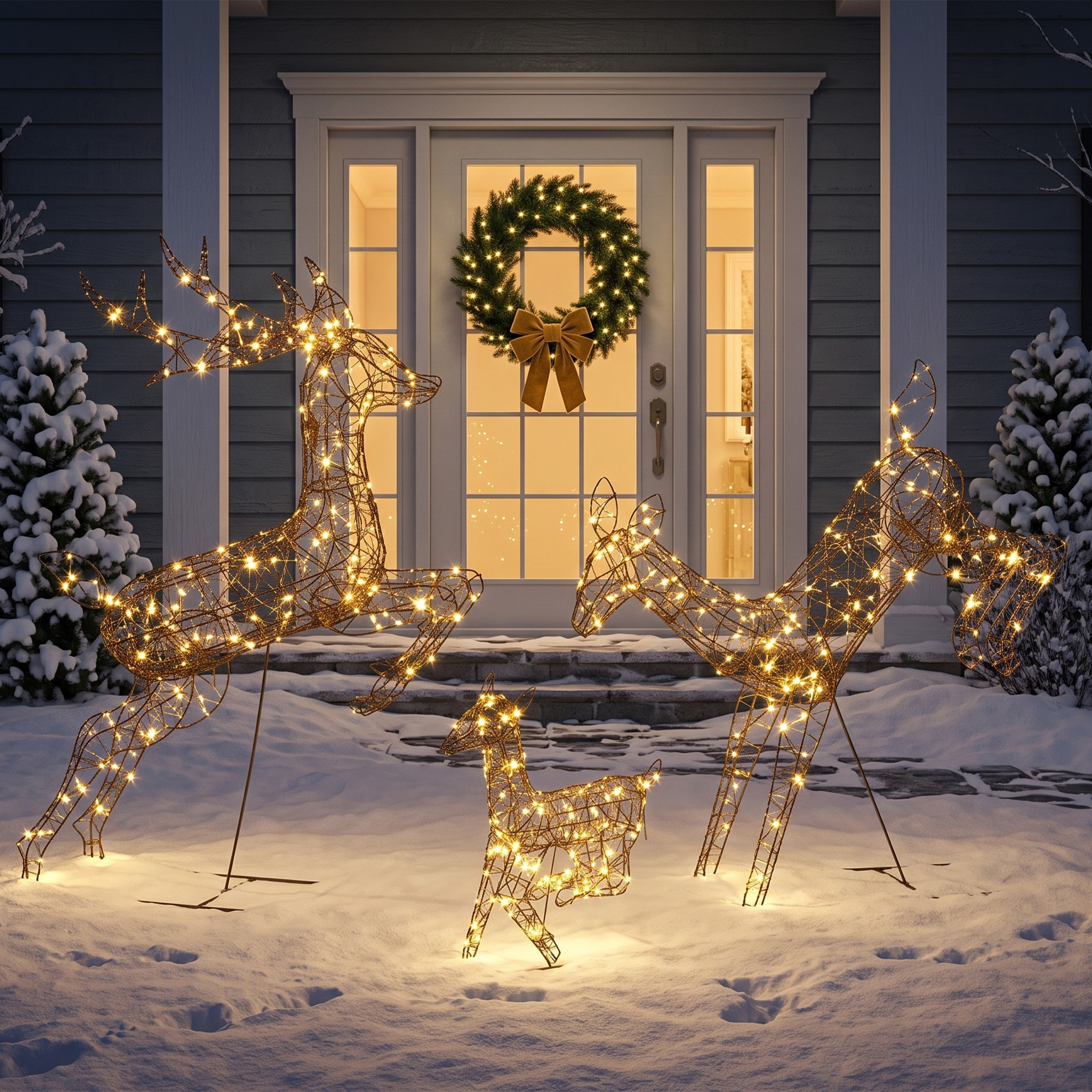 Lot de 3 rennes LEDs de Noël 200 LEDs blanc chaud 8 modes timer