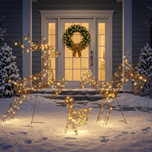 Lot de 3 rennes LEDs de Noël 200 LEDs blanc chaud 8 modes timer