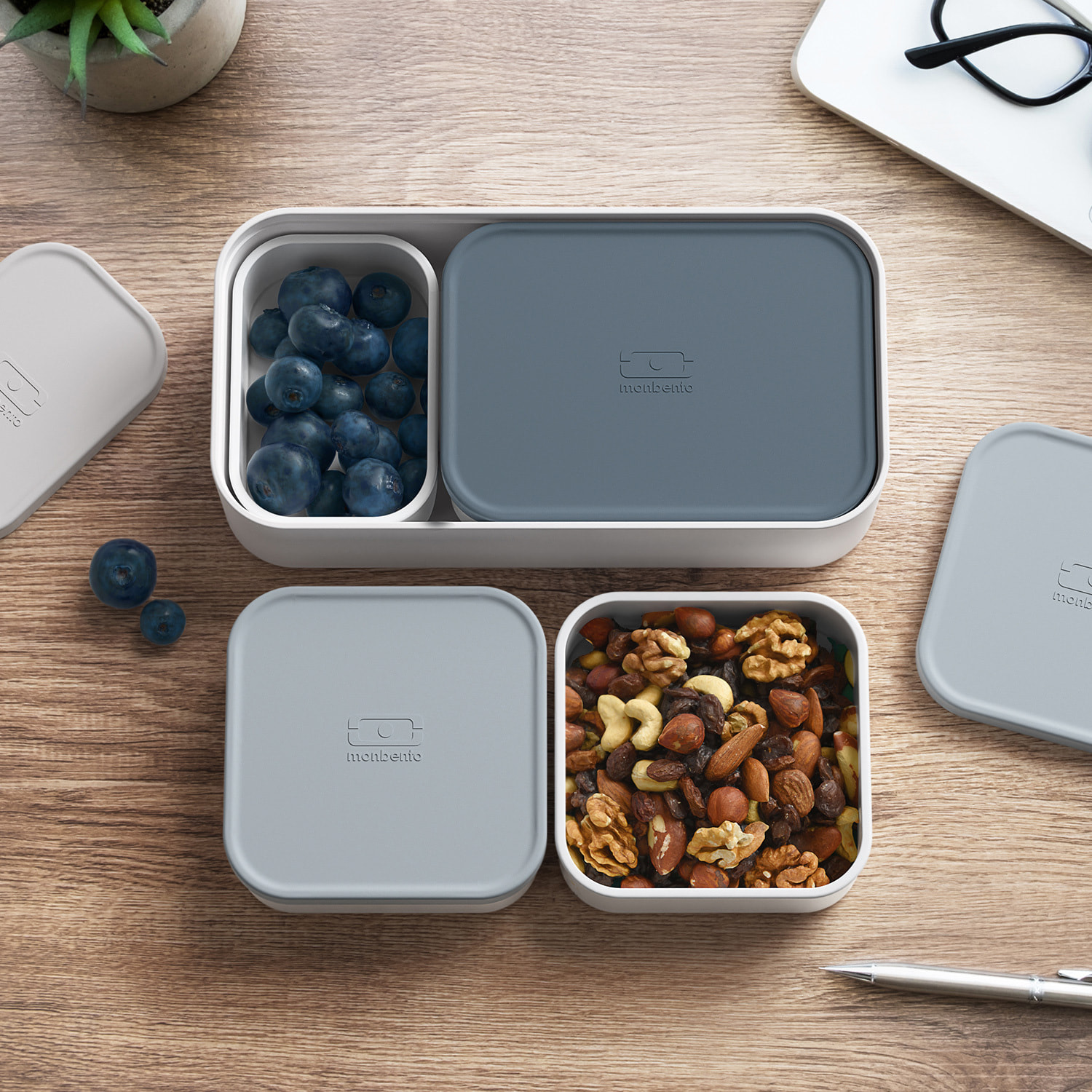Boîtes compartiments pour lunch box monbento Extra Blanc et Gris