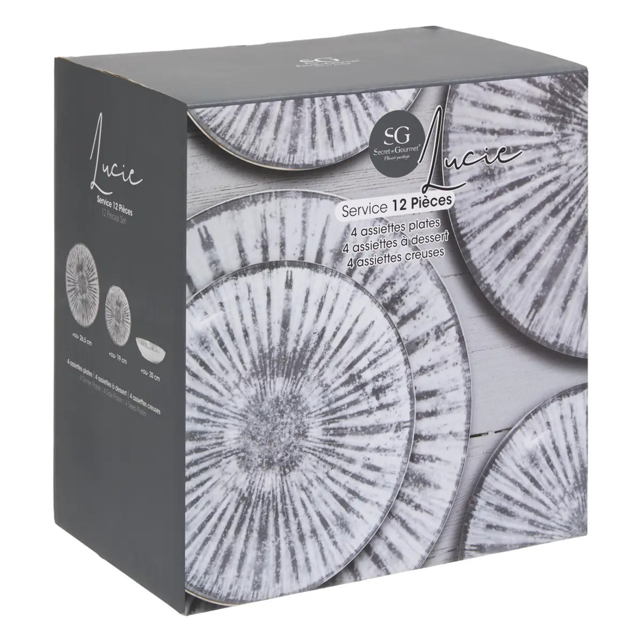 Service de table Lucie 12 pièce(s) gris L26,5xp2,4xH26,5cm