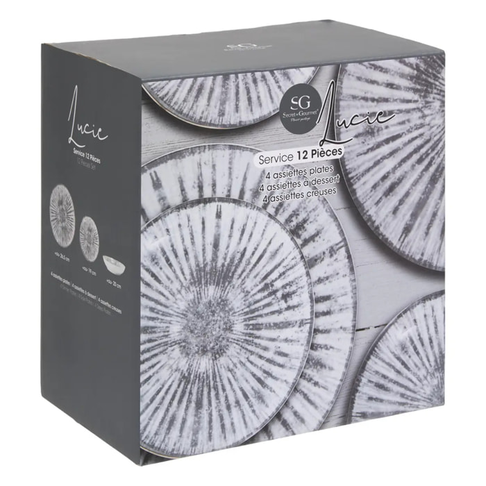 Service de table Lucie 12 pièce(s) gris L26,5xp2,4xH26,5cm