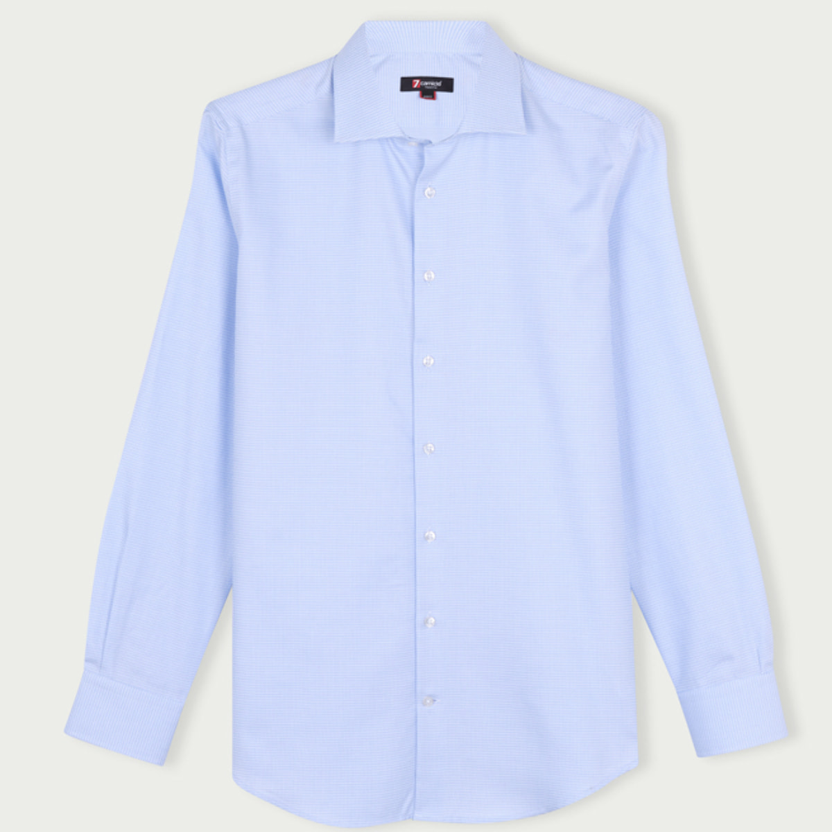 Camicia Uomo 1 Bottone Francese Slim Cotone Quadro Piccolo Celeste/Bianco