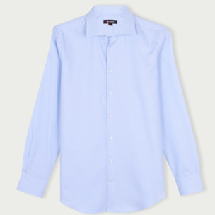 Camicia Uomo 1 Bottone Francese Slim Cotone Quadro Piccolo Celeste/Bianco