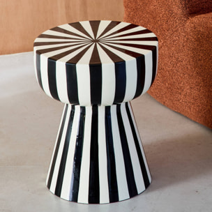 Table d'appoint, bout de canapé, table de chevet, acier émaillé rayures bicolores Ø34 x H41cm ZIGGY