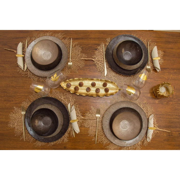 Lot de 6 Dessous d'assiette feuille dorée