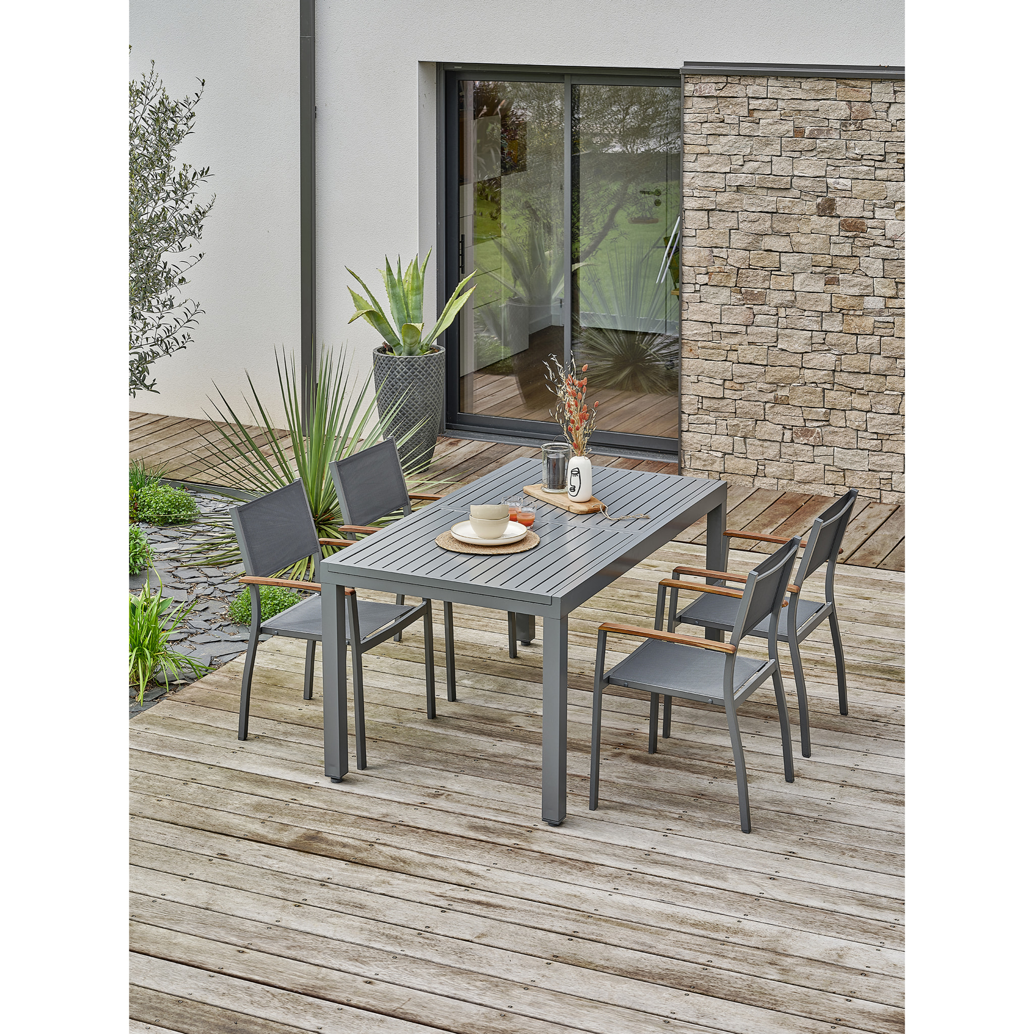 ORSINO - Ensemble repas de jardin 4 places - Gris anthracite
