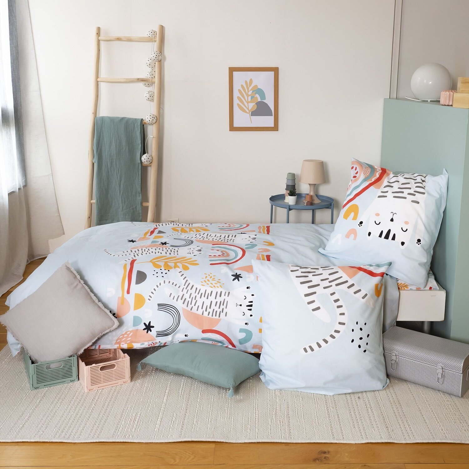 Parure de lit enfant imprimé 100% coton - catchi - bleu