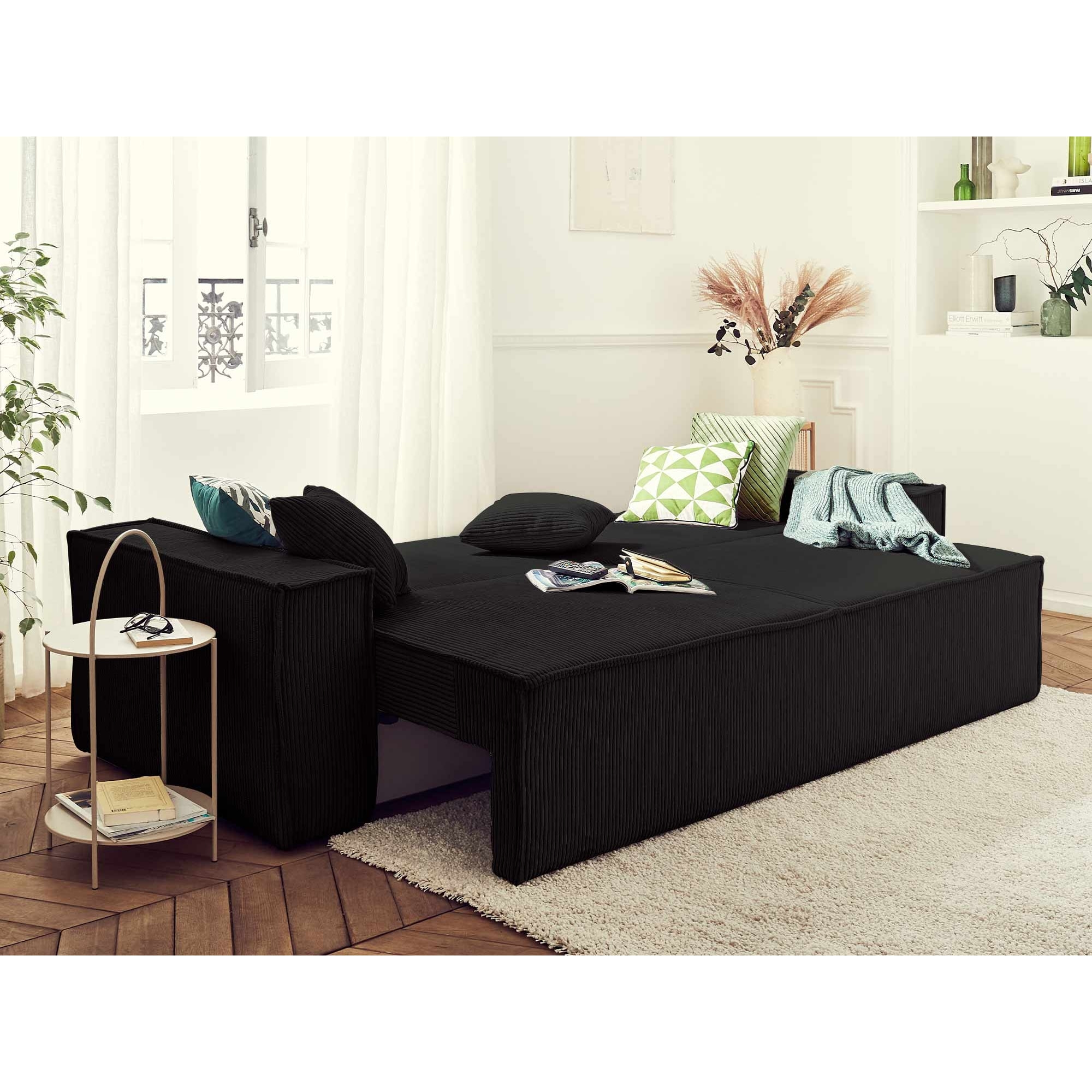 Dellia - canapé 3 places convertible - avec coffre - en velours côtelé - style contemporain - Gris Anthracite