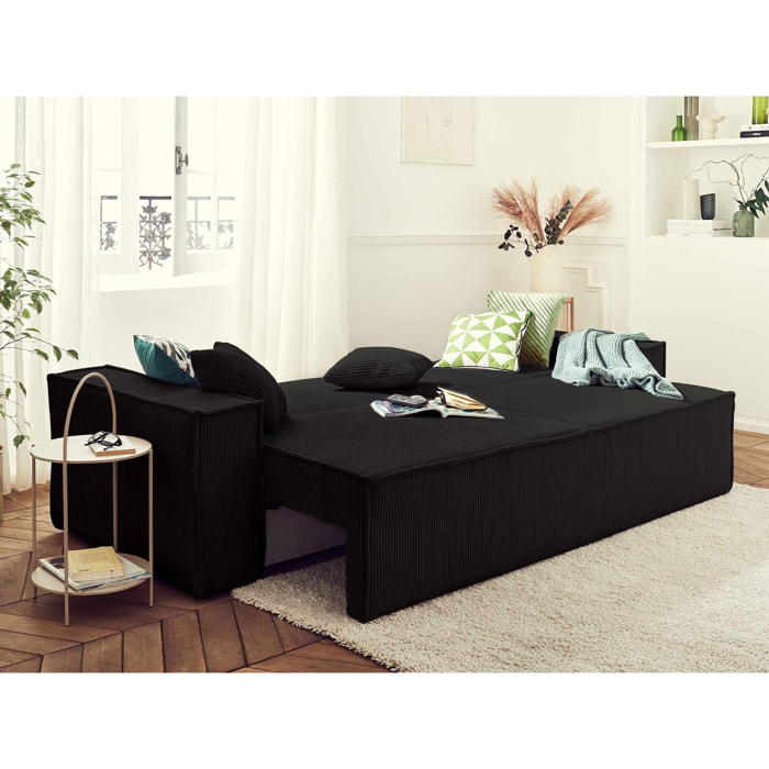Dellia - canapé 3 places convertible - avec coffre - en velours côtelé - style contemporain - Gris Anthracite